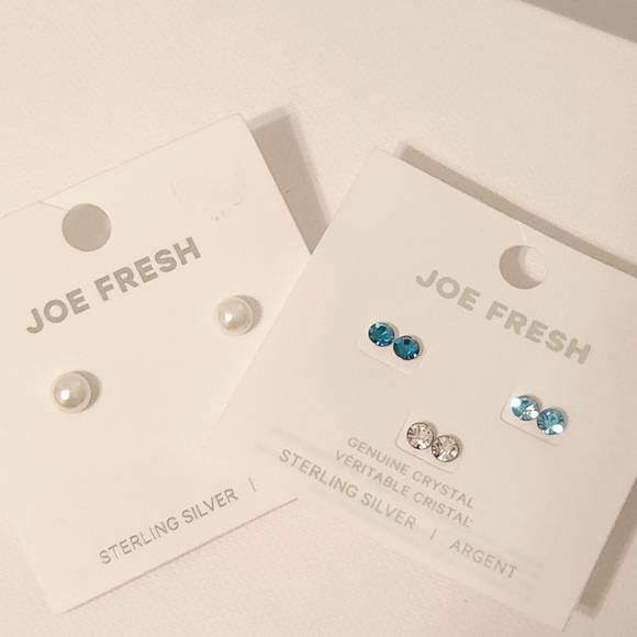 Sterling Silver Earrings - Studs - 4 Pairs - Silver, Blue Crystal, Pearl Jewelry - Picture 7 of 7